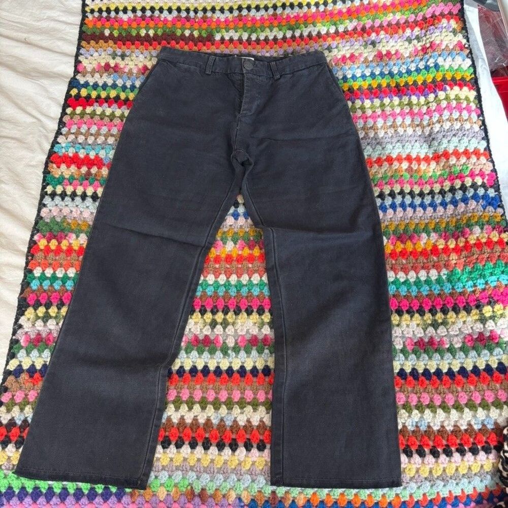 Nili Lotan Wide Leg Trouser Pants Cotton Linen Faded Black Size 8 Made in NYC